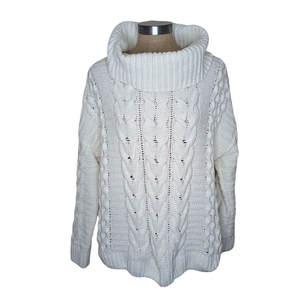 Express Chunky Cable Knit Turtleneck Sweater Womens Size M Ivory